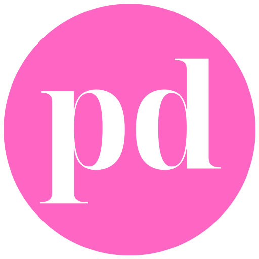 pd pink background white letters