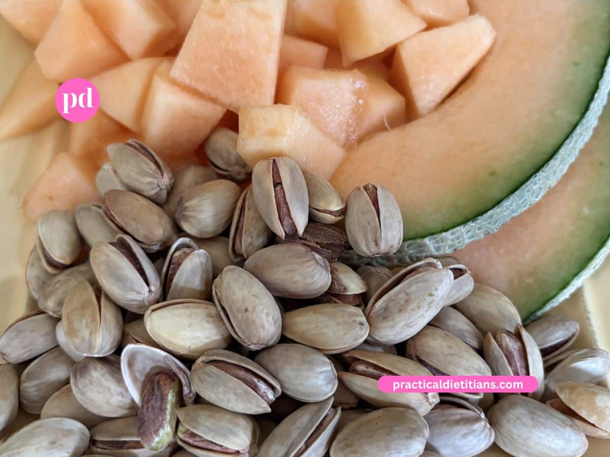 cut up cantaloupe and in- shell pistachios